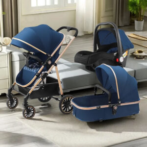 Portable Reversible Toddler Pushchair Pram Folding 3 in 1 Baby Stroller Denim Blue