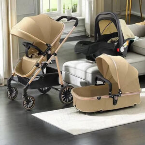 Portable Reversible Toddler Pushchair Pram Folding 3 in 1 Baby Stroller Khaki