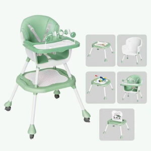 5 in 1 baby high chair, high chairs with table/tray/wheels, comfort child chair with harness Green