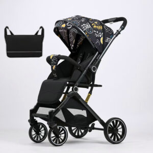 Two-way high-view baby stroller, newborn baby stroller, can sit or lie down, one-click folding Black Spotted +Backpack