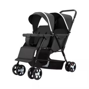 Twins Baby Stroller Travel System Large Space Baby Pram Black