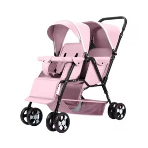 Twins Baby Stroller Travel System Large Space Baby Pram Pink