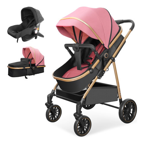 Portable Reversible Toddler Pushchair Pram Folding 3 in 1 Baby Stroller pink